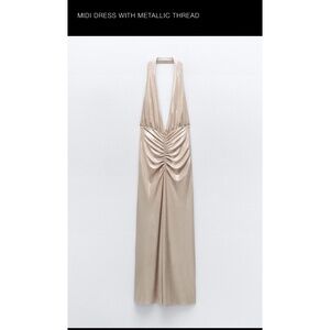 Zara champagne dress with metallic thread